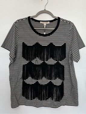 Marc Jacobs Black and White Striped Fringe Tee